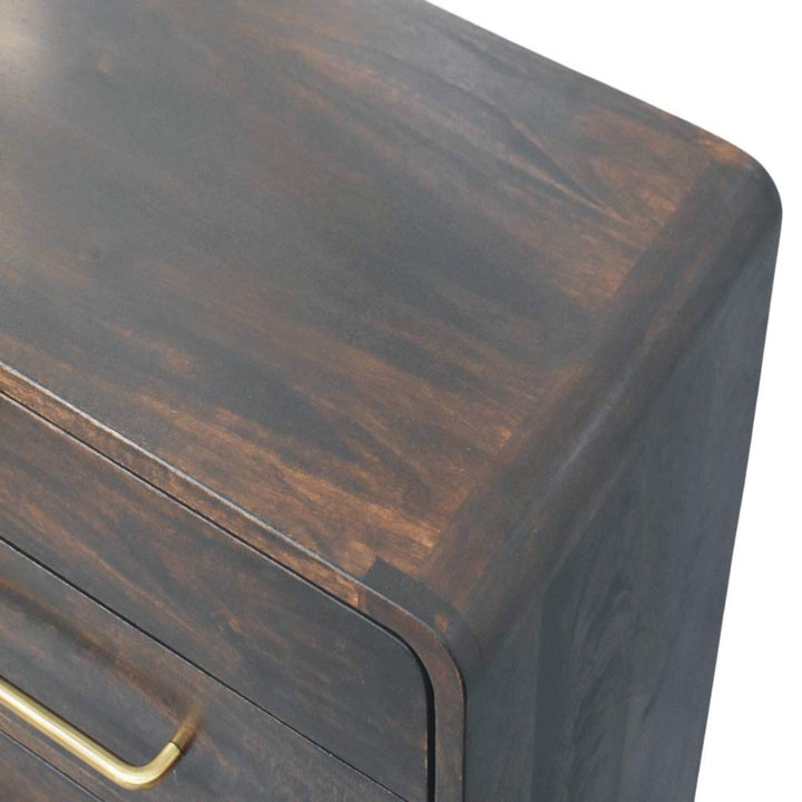 Chocolate Brown Lacquered Solid Mango Wood Valenza 6-Drawer Chest in Oak with Lift-Top