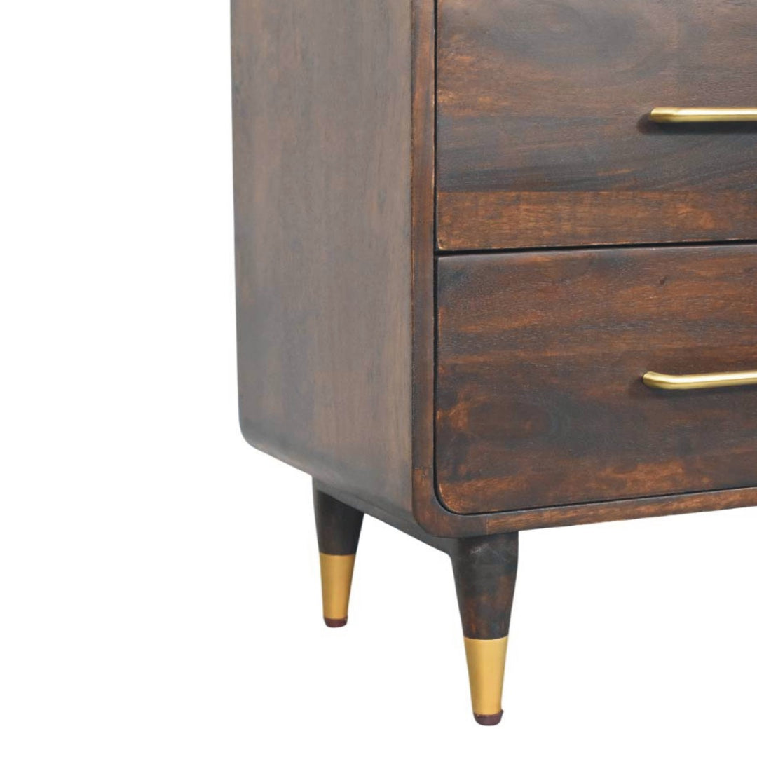 Chocolate Brown Lacquered Solid Mango Wood Valenza 6-Drawer Chest in Oak with Lift-Top