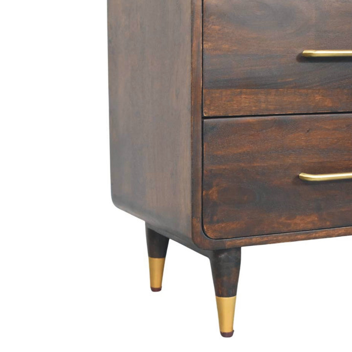 Chocolate Brown Lacquered Solid Mango Wood Valenza 6-Drawer Chest in Oak with Lift-Top
