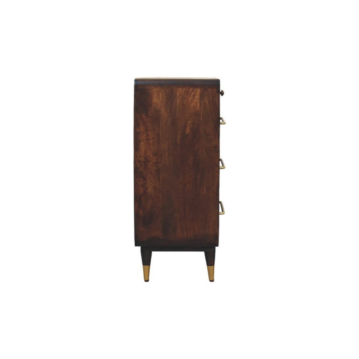 Chocolate Brown Lacquered Solid Mango Wood Valenza 6-Drawer Chest in Oak with Lift-Top