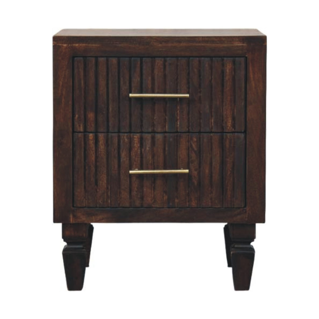 Brown Lacquered Light Oak Solid Mango Wood Belmont Bedside Table with Tapered Nordic Legs