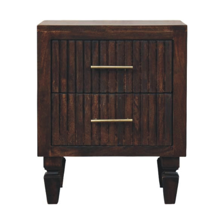 Brown Lacquered Light Oak Solid Mango Wood Belmont Bedside Table with Tapered Nordic Legs
