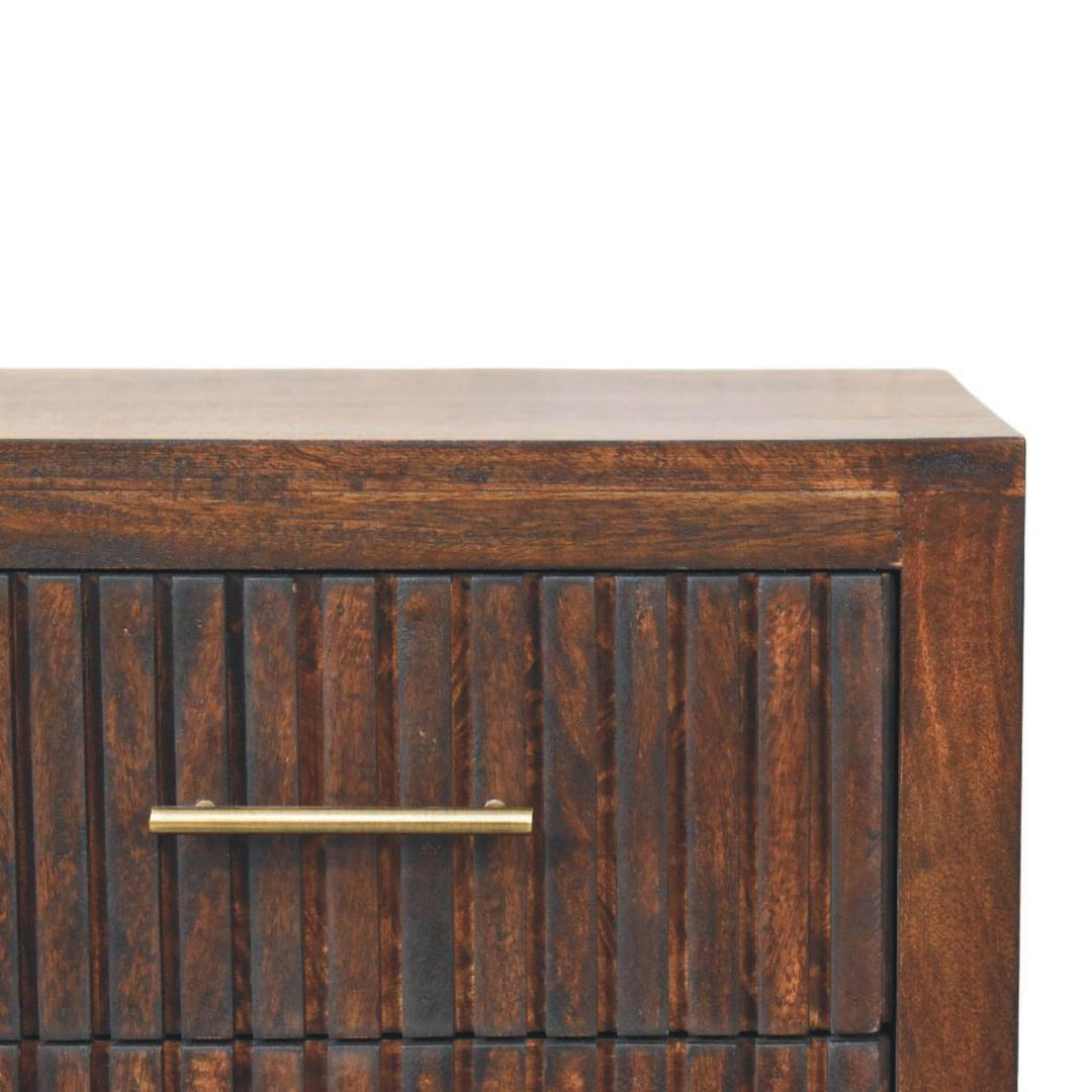 Brown Lacquered Light Oak Solid Mango Wood Belmont Bedside Table with Tapered Nordic Legs