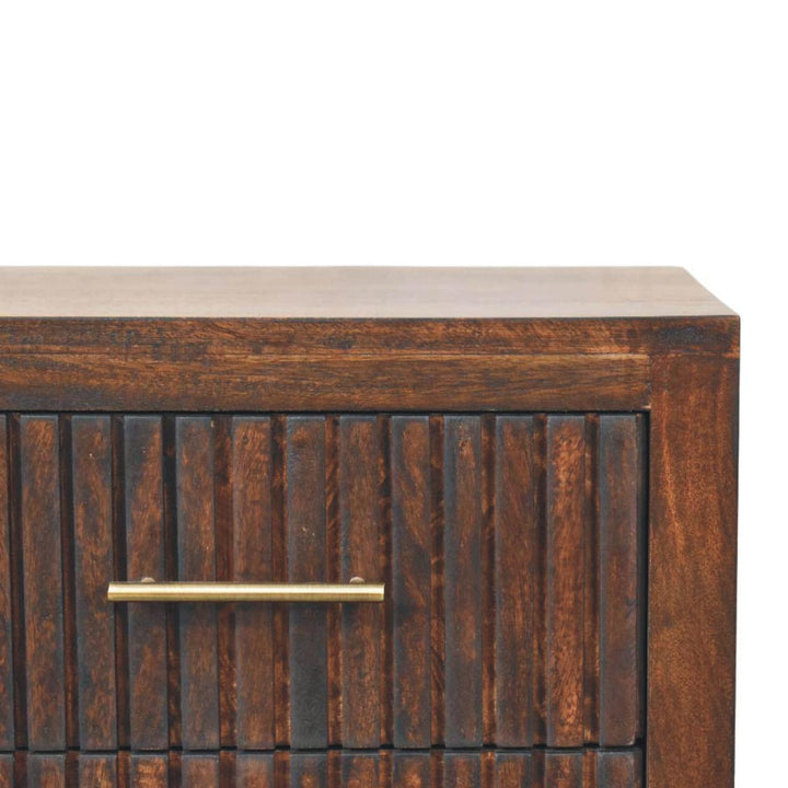 Brown Lacquered Light Oak Solid Mango Wood Belmont Bedside Table with Tapered Nordic Legs
