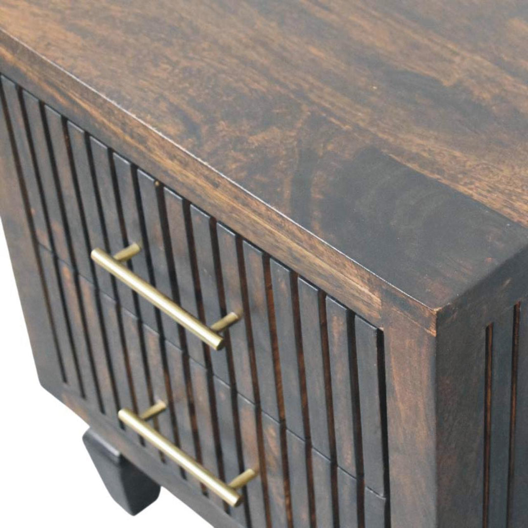 Brown Lacquered Light Oak Solid Mango Wood Belmont Bedside Table with Tapered Nordic Legs