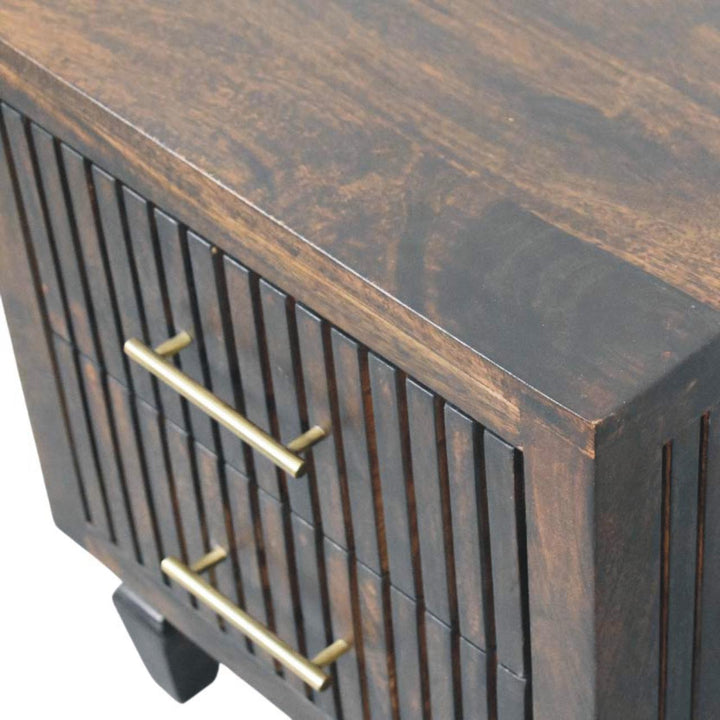 Brown Lacquered Light Oak Solid Mango Wood Belmont Bedside Table with Tapered Nordic Legs