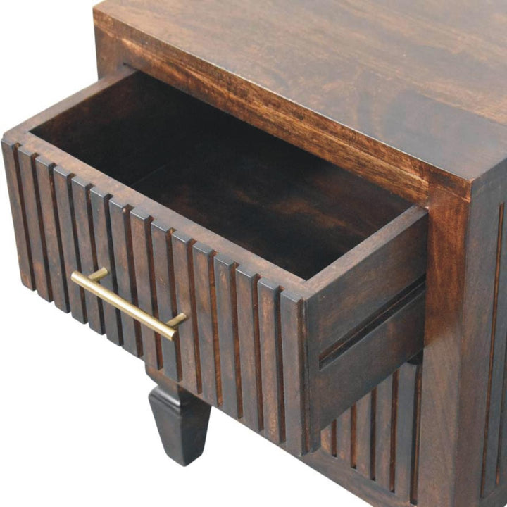 Brown Lacquered Light Oak Solid Mango Wood Belmont Bedside Table with Tapered Nordic Legs