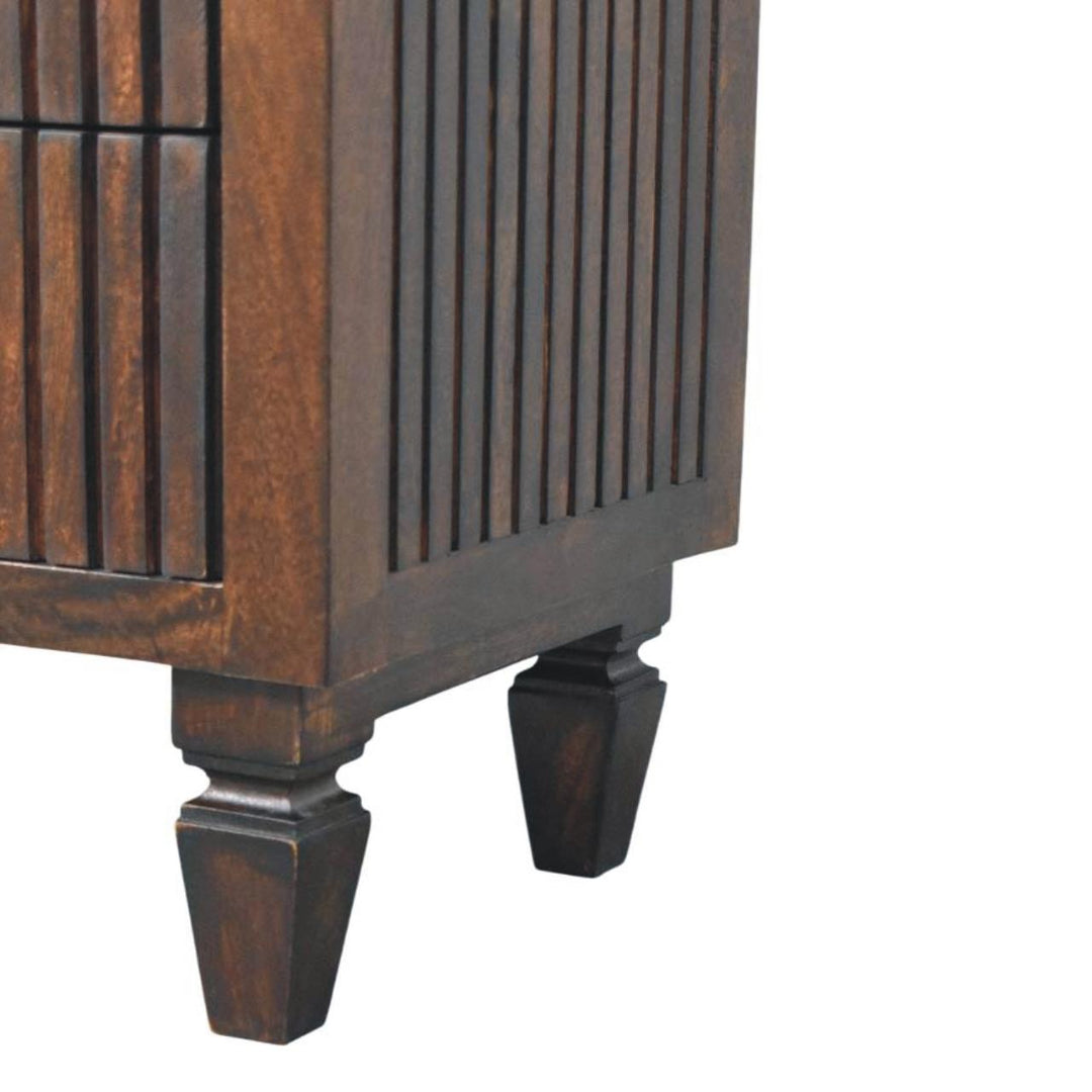 Brown Lacquered Light Oak Solid Mango Wood Belmont Bedside Table with Tapered Nordic Legs