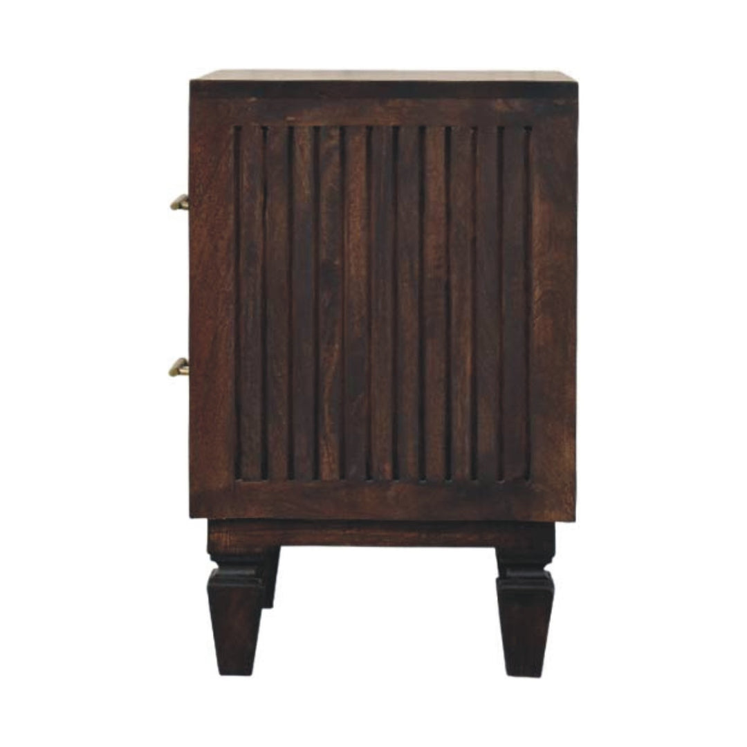 Brown Lacquered Light Oak Solid Mango Wood Belmont Bedside Table with Tapered Nordic Legs