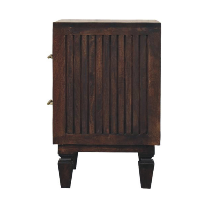 Brown Lacquered Light Oak Solid Mango Wood Belmont Bedside Table with Tapered Nordic Legs