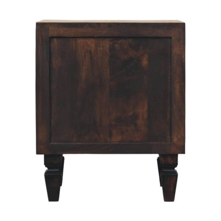 Brown Lacquered Light Oak Solid Mango Wood Belmont Bedside Table with Tapered Nordic Legs