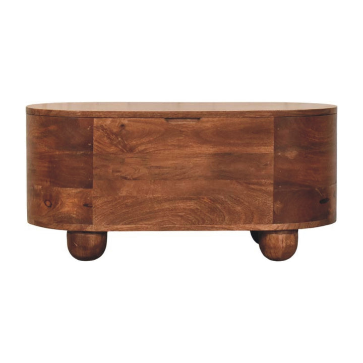 Brown Lacquered Roasted Almond Solid Mango Wood Curvun Storage Chest with Oval Design & Rounded Feet