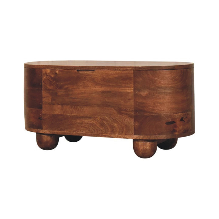 Brown Lacquered Roasted Almond Solid Mango Wood Curvun Storage Chest with Oval Design & Rounded Feet