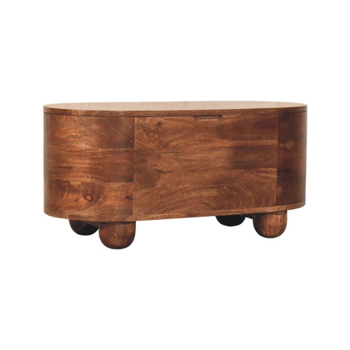 Brown Lacquered Roasted Almond Solid Mango Wood Curvun Storage Chest with Oval Design & Rounded Feet