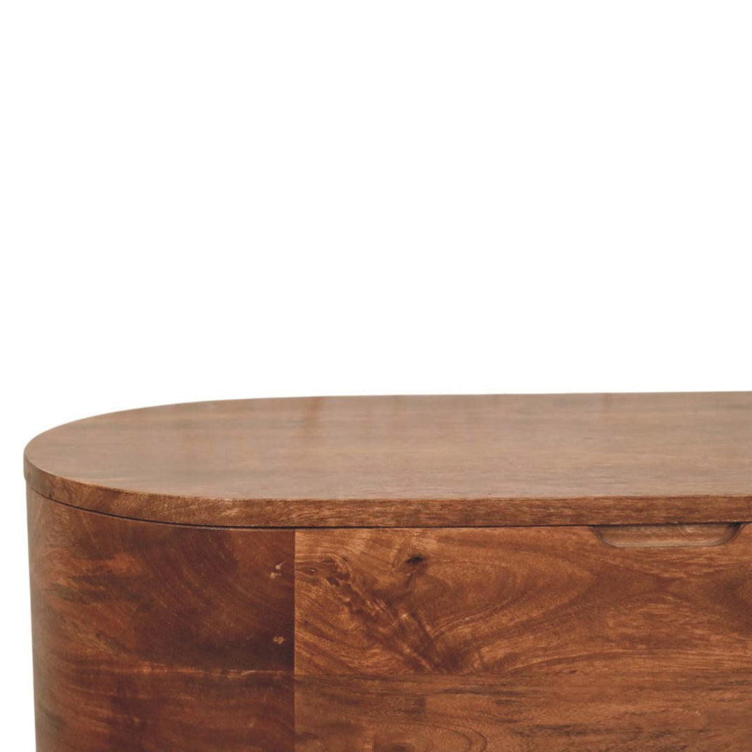 Brown Lacquered Roasted Almond Solid Mango Wood Curvun Storage Chest with Oval Design & Rounded Feet