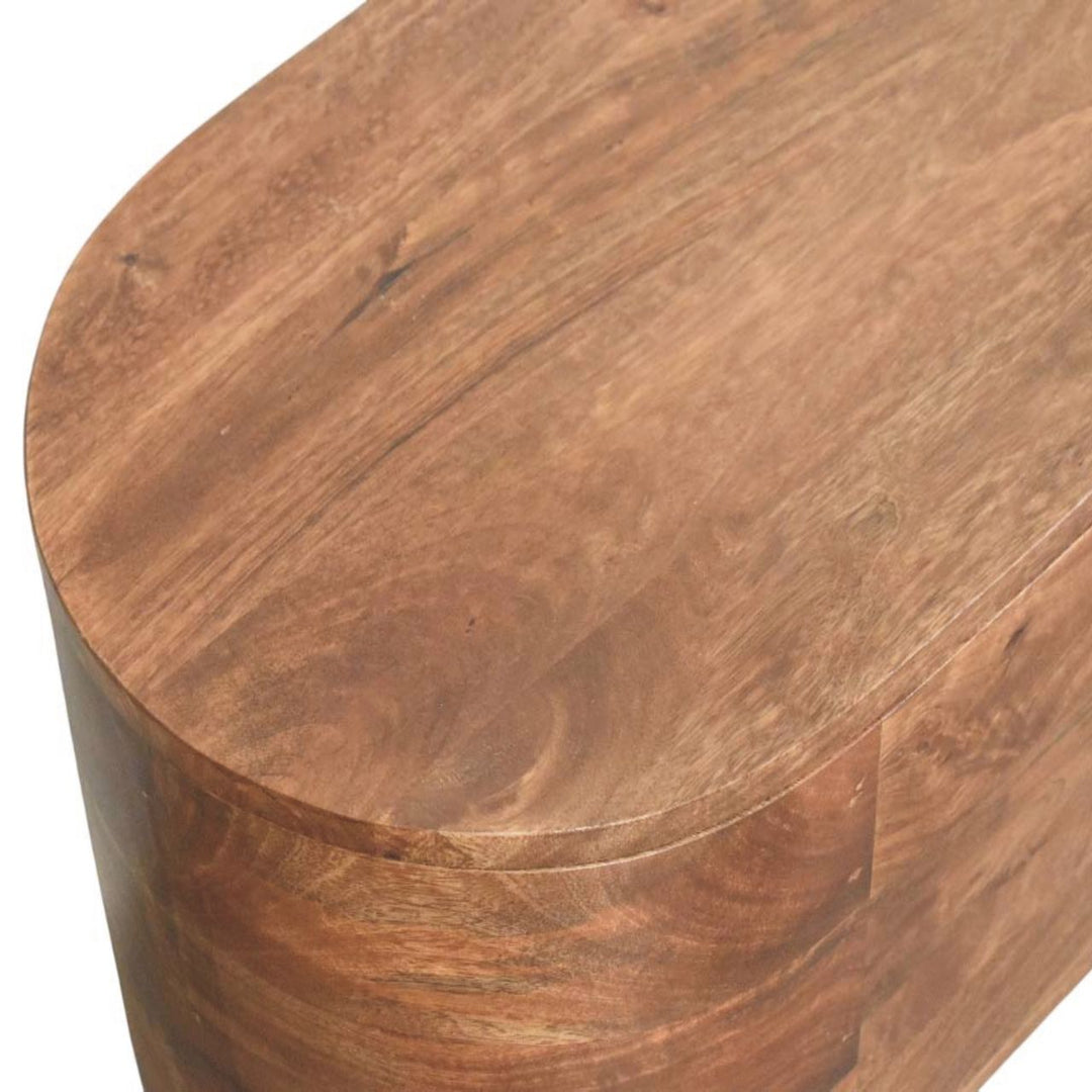 Brown Lacquered Roasted Almond Solid Mango Wood Curvun Storage Chest with Oval Design & Rounded Feet