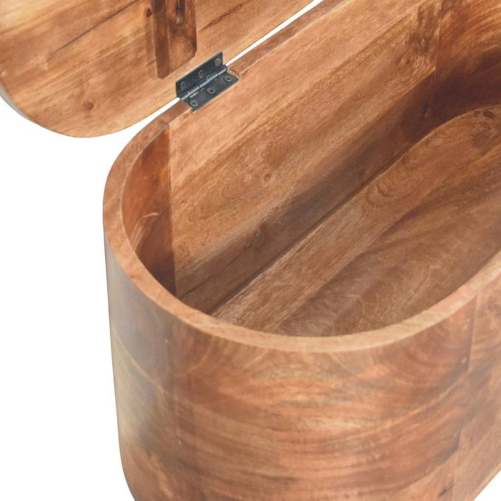Brown Lacquered Roasted Almond Solid Mango Wood Curvun Storage Chest with Oval Design & Rounded Feet