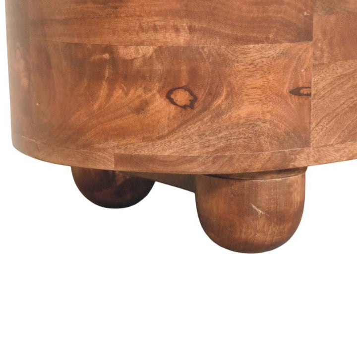 Brown Lacquered Roasted Almond Solid Mango Wood Curvun Storage Chest with Oval Design & Rounded Feet