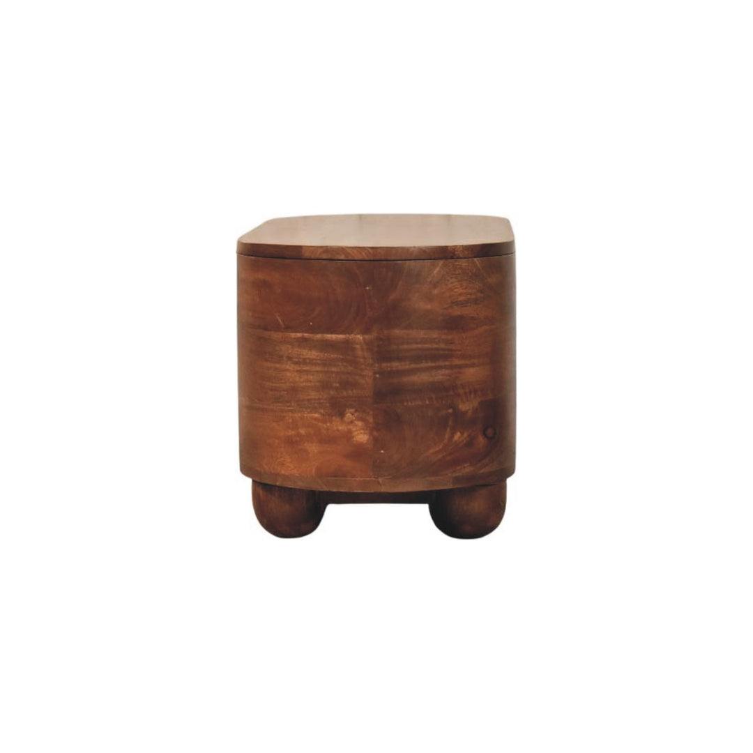 Brown Lacquered Roasted Almond Solid Mango Wood Curvun Storage Chest with Oval Design & Rounded Feet