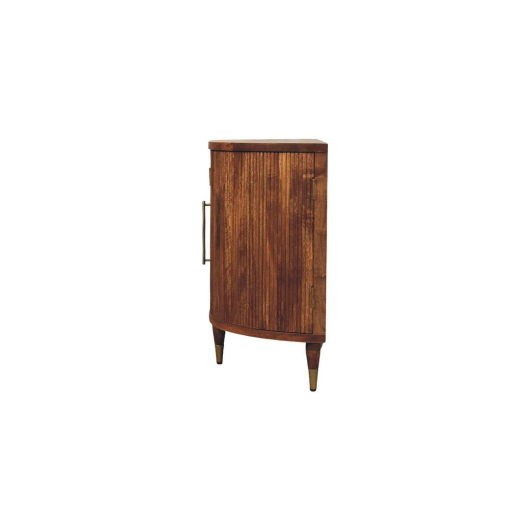 Brown Ash Veneer Solid Mango Wood Ravello 4-Door Curved Buffet with Fluted Fronts & Brass Legs