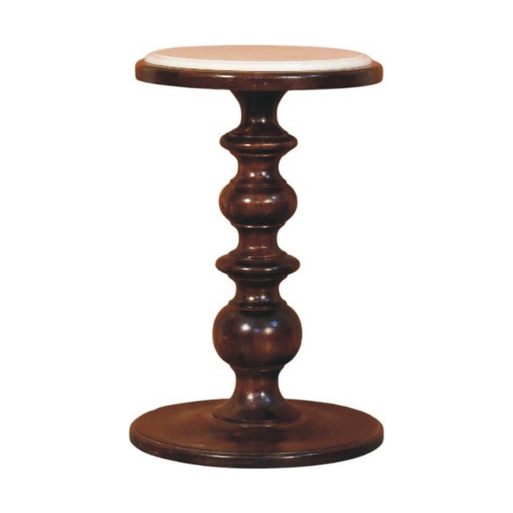 Chocolate Brown Lacquered Chestnut Solid Mango Wood Bellmont Side Table with Marble Top