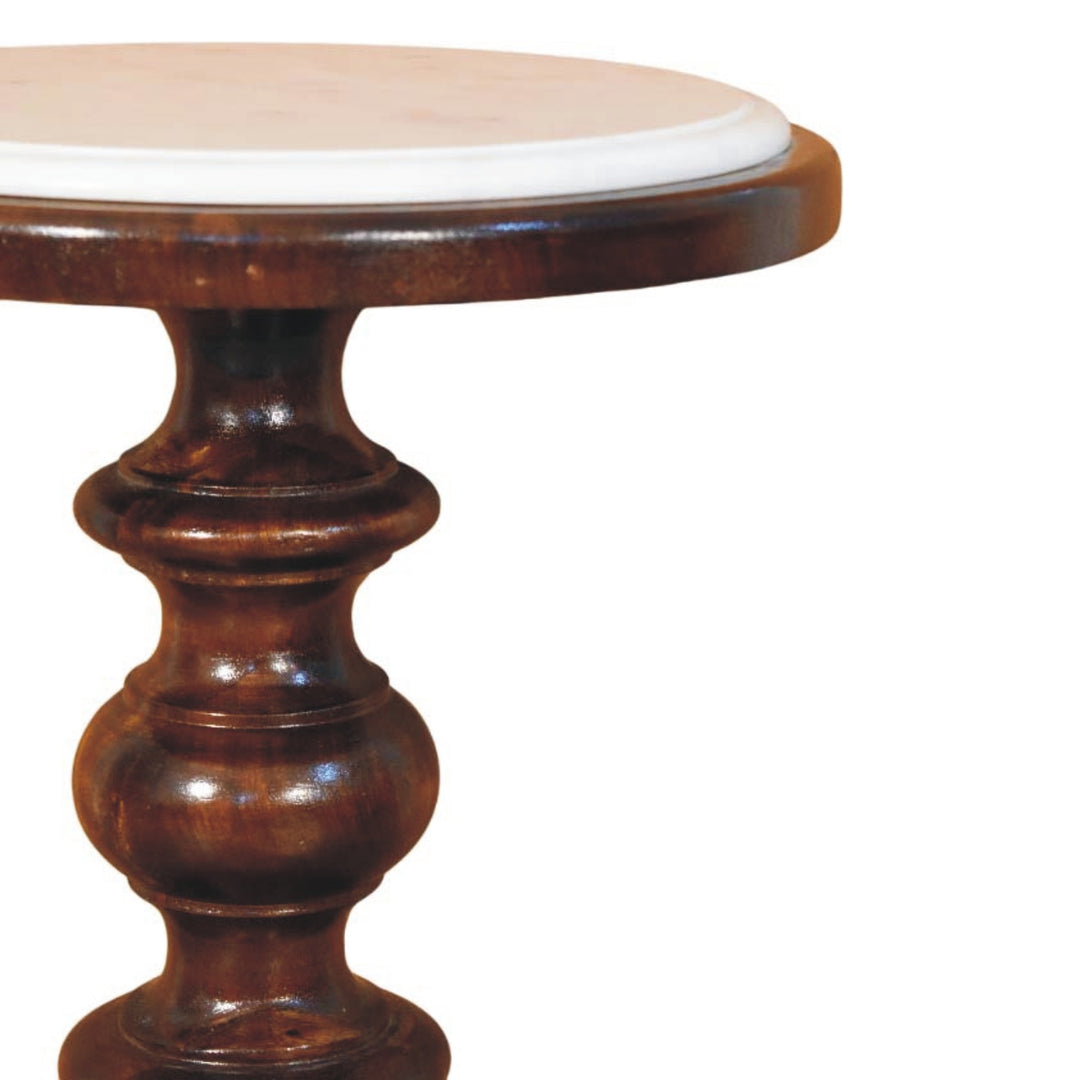 Chocolate Brown Lacquered Chestnut Solid Mango Wood Bellmont Side Table with Marble Top