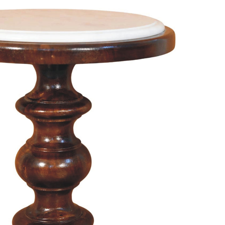 Chocolate Brown Lacquered Chestnut Solid Mango Wood Bellmont Side Table with Marble Top