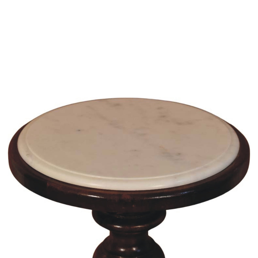 Chocolate Brown Lacquered Chestnut Solid Mango Wood Bellmont Side Table with Marble Top