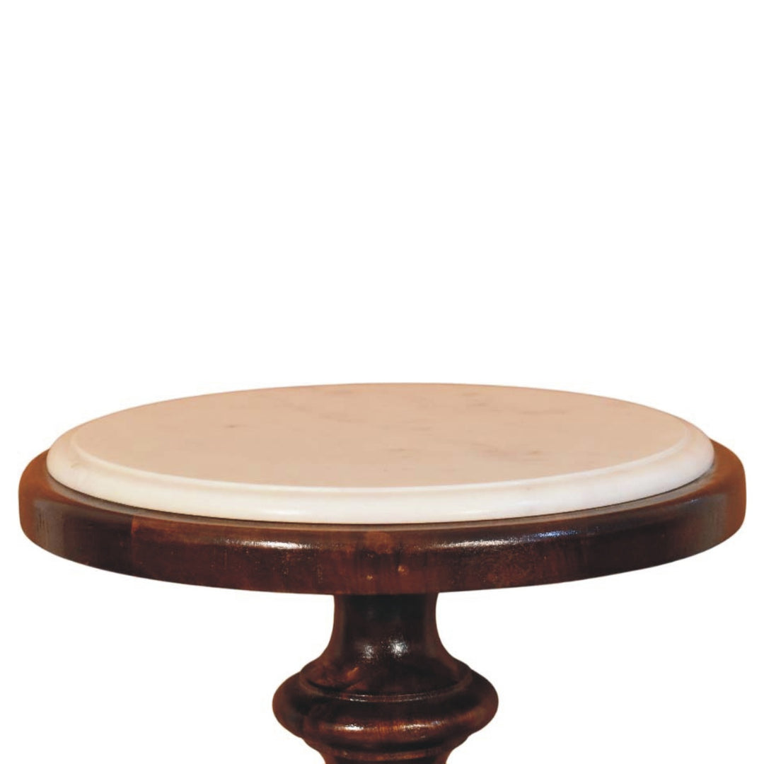 Chocolate Brown Lacquered Chestnut Solid Mango Wood Bellmont Side Table with Marble Top