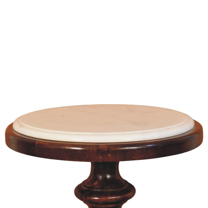 Chocolate Brown Lacquered Chestnut Solid Mango Wood Bellmont Side Table with Marble Top