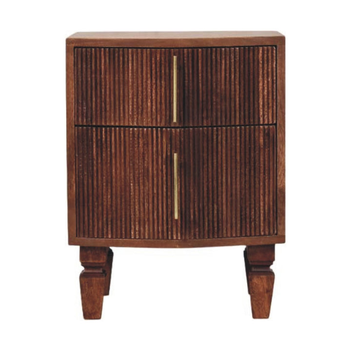 Brown Lacquered Amber Oak Solid Mango Wood Harper Bedside with Spindle Turned Legs