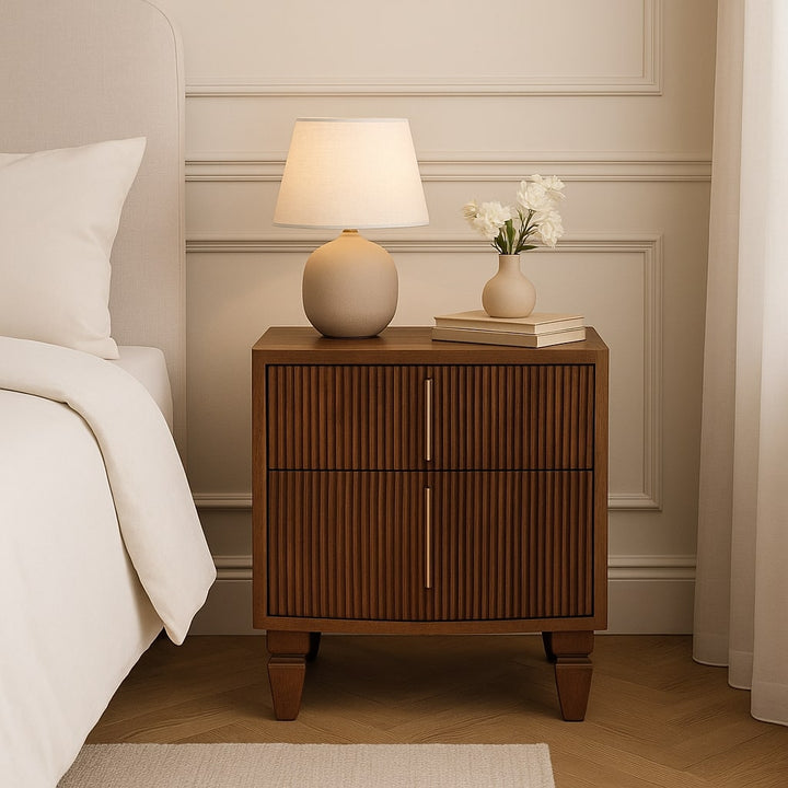 Brown Lacquered Amber Oak Solid Mango Wood Harper Bedside with Spindle Turned Legs