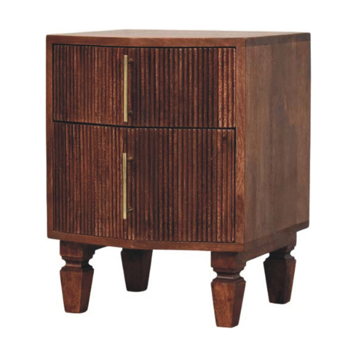 Brown Lacquered Amber Oak Solid Mango Wood Harper Bedside with Spindle Turned Legs