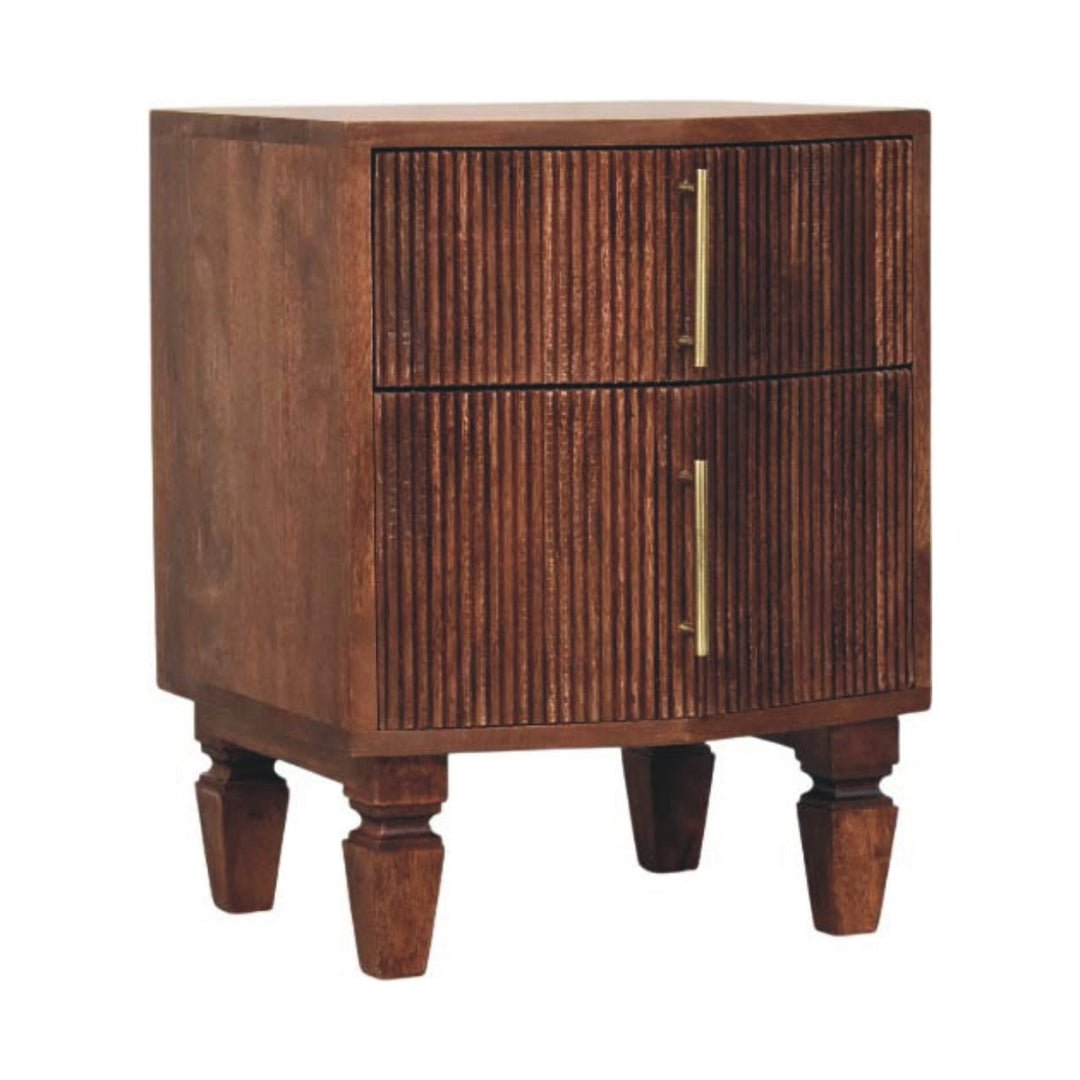 Brown Lacquered Amber Oak Solid Mango Wood Harper Bedside with Spindle Turned Legs