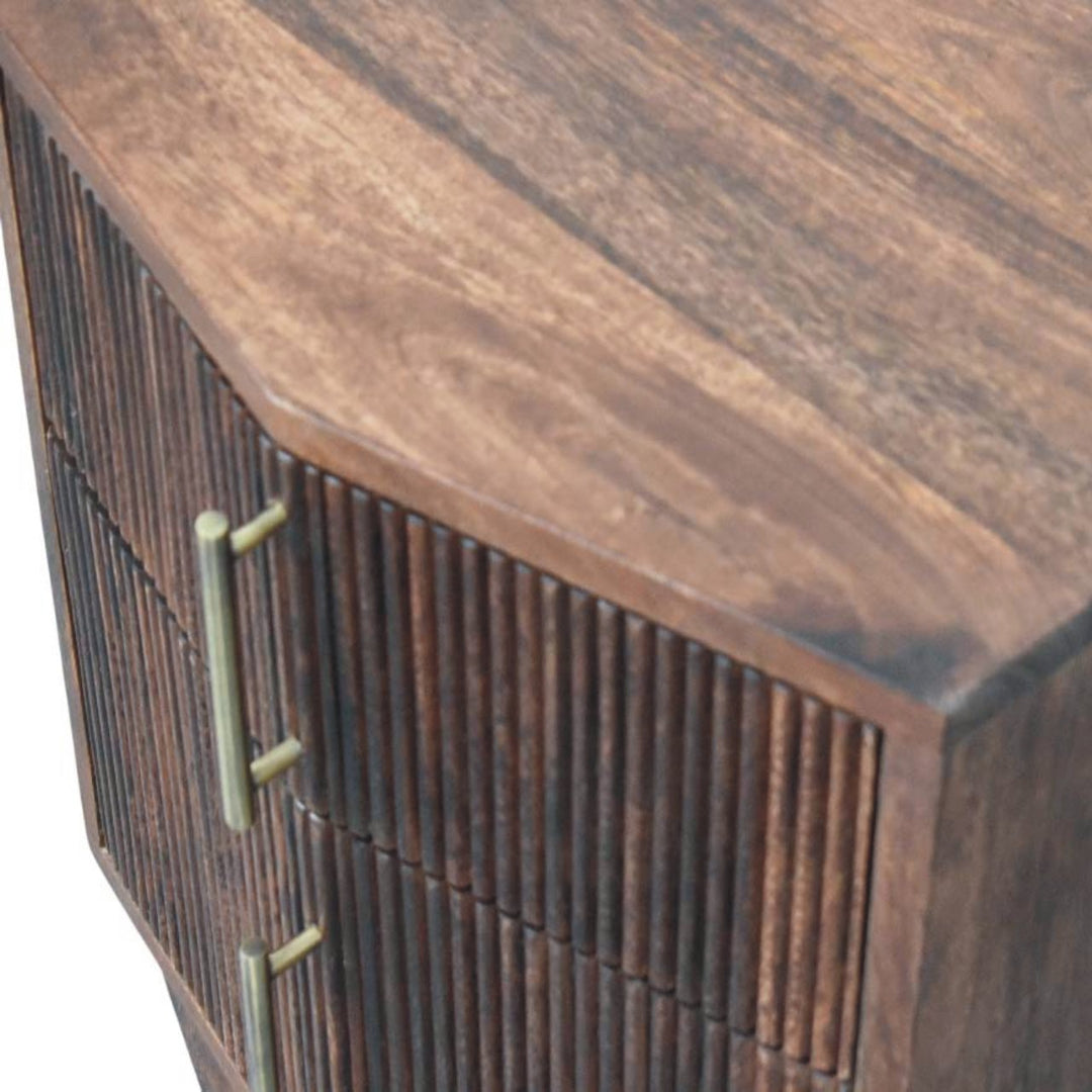 Brown Lacquered Amber Oak Solid Mango Wood Harper Bedside with Spindle Turned Legs