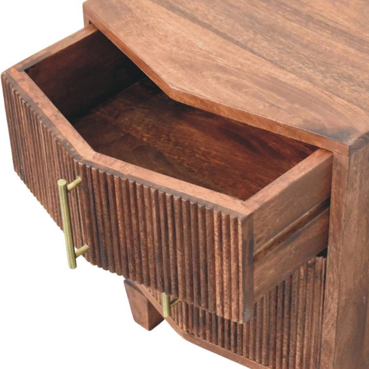 Brown Lacquered Amber Oak Solid Mango Wood Harper Bedside with Spindle Turned Legs