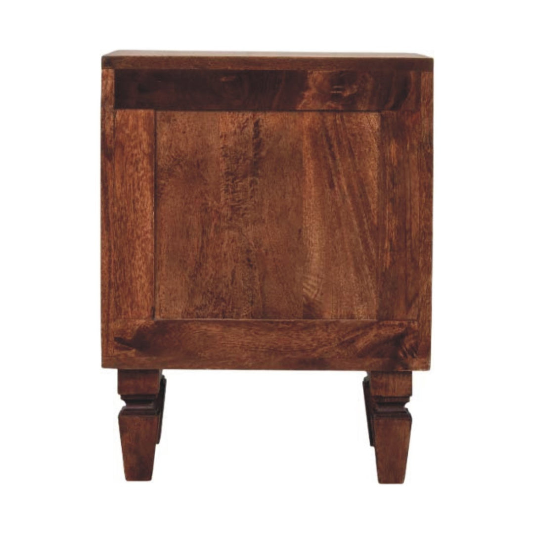 Brown Lacquered Amber Oak Solid Mango Wood Harper Bedside with Spindle Turned Legs