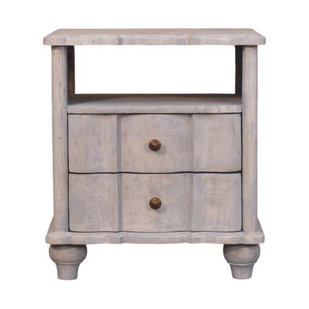 Brown Light Grey Washed Solid Mango Wood Luciun 2-Drawer Bedside with Spherical Feet
