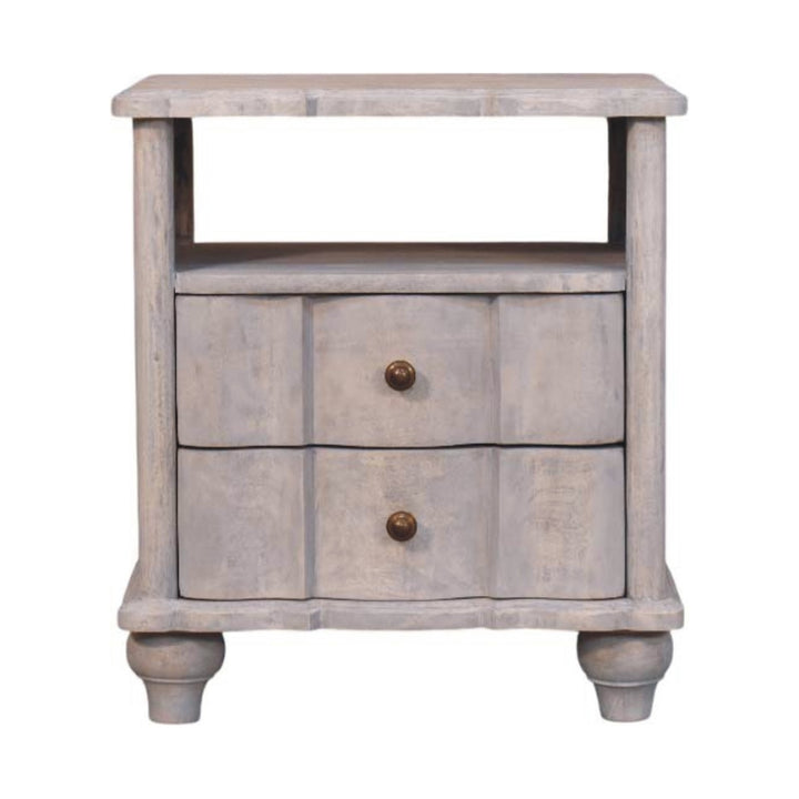 Brown Light Grey Washed Solid Mango Wood Luciun 2-Drawer Bedside with Spherical Feet