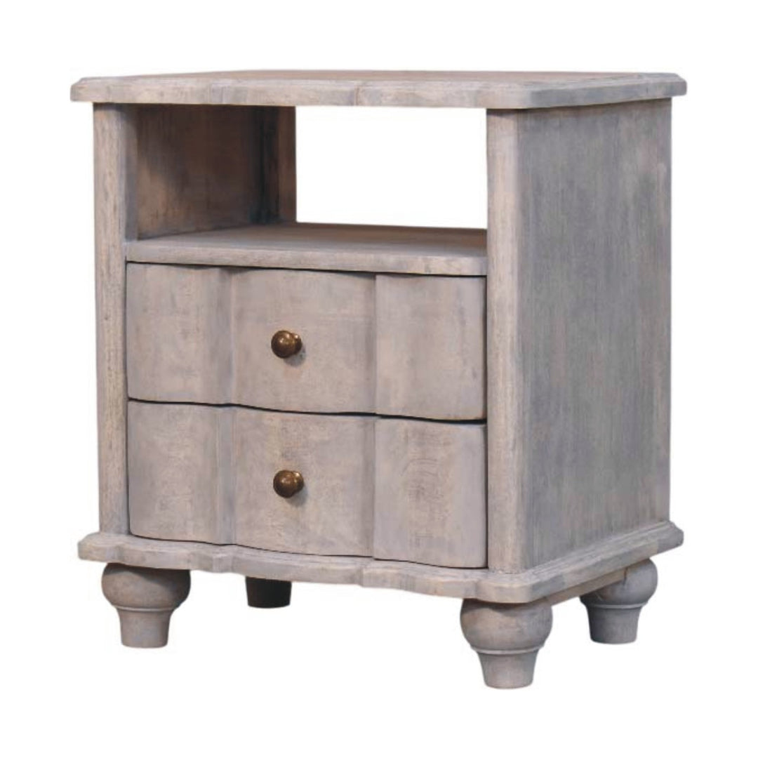 Brown Light Grey Washed Solid Mango Wood Luciun 2-Drawer Bedside with Spherical Feet