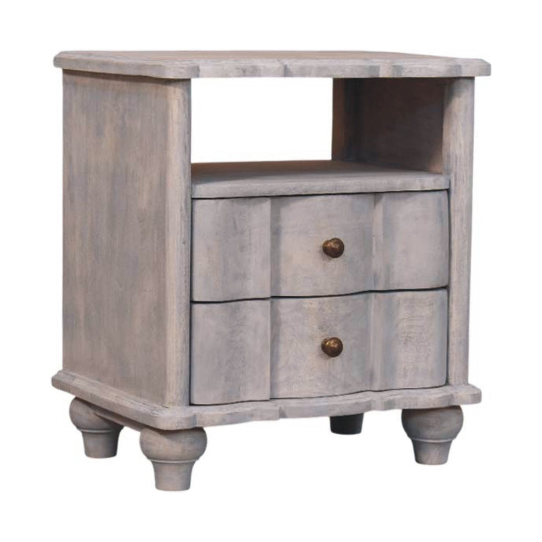 Brown Light Grey Washed Solid Mango Wood Luciun 2-Drawer Bedside with Spherical Feet