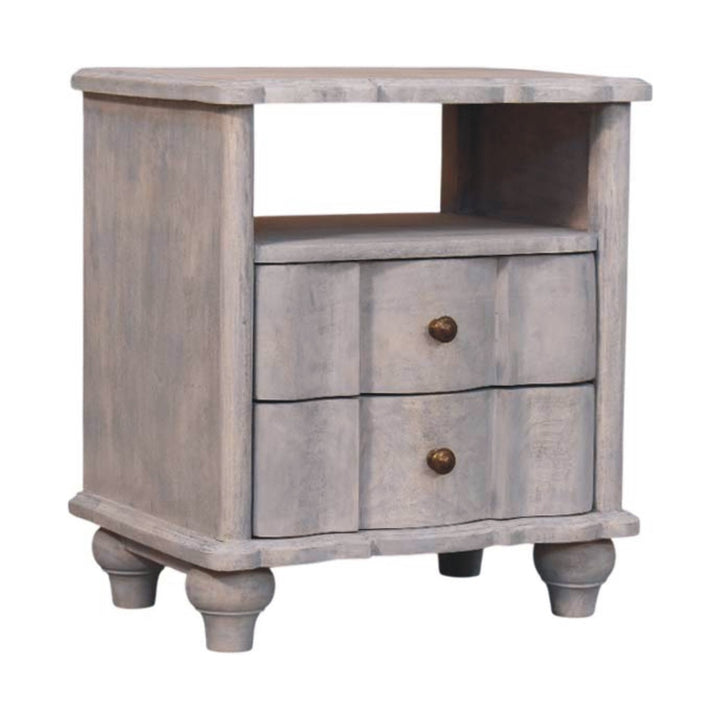 Brown Light Grey Washed Solid Mango Wood Luciun 2-Drawer Bedside with Spherical Feet