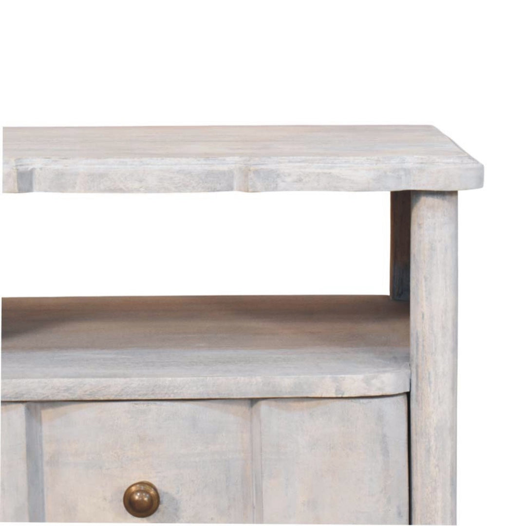 Brown Light Grey Washed Solid Mango Wood Luciun 2-Drawer Bedside with Spherical Feet