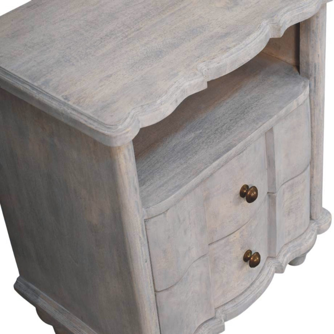 Brown Light Grey Washed Solid Mango Wood Luciun 2-Drawer Bedside with Spherical Feet