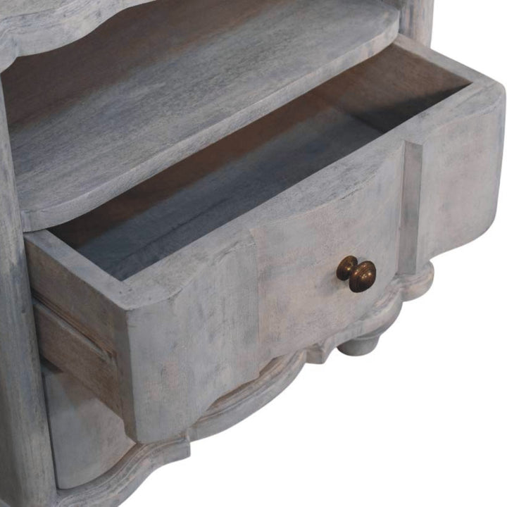 Brown Light Grey Washed Solid Mango Wood Luciun 2-Drawer Bedside with Spherical Feet