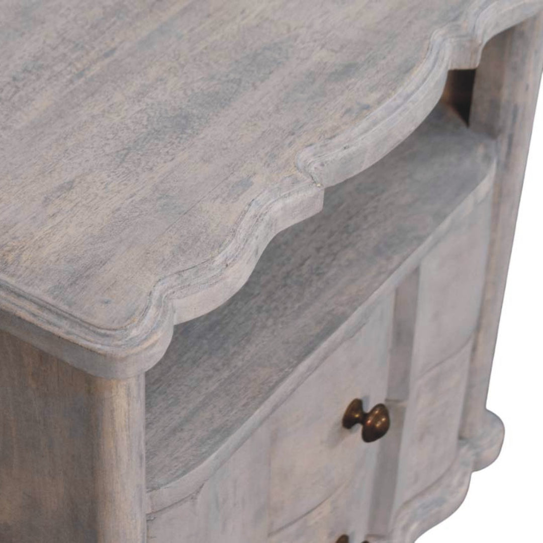 Brown Light Grey Washed Solid Mango Wood Luciun 2-Drawer Bedside with Spherical Feet