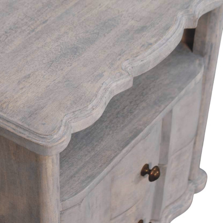 Brown Light Grey Washed Solid Mango Wood Luciun 2-Drawer Bedside with Spherical Feet