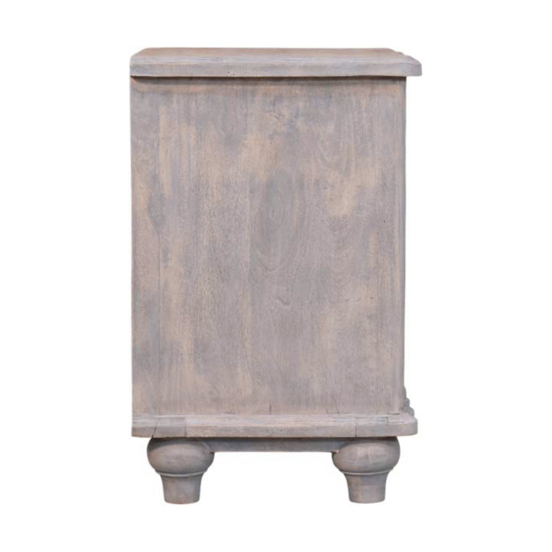 Brown Light Grey Washed Solid Mango Wood Luciun 2-Drawer Bedside with Spherical Feet