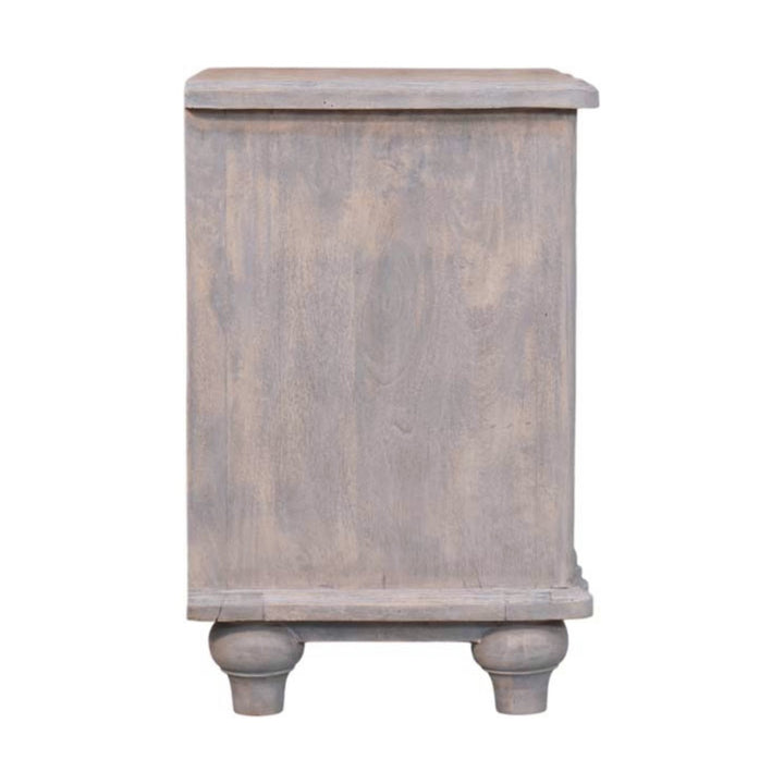 Brown Light Grey Washed Solid Mango Wood Luciun 2-Drawer Bedside with Spherical Feet