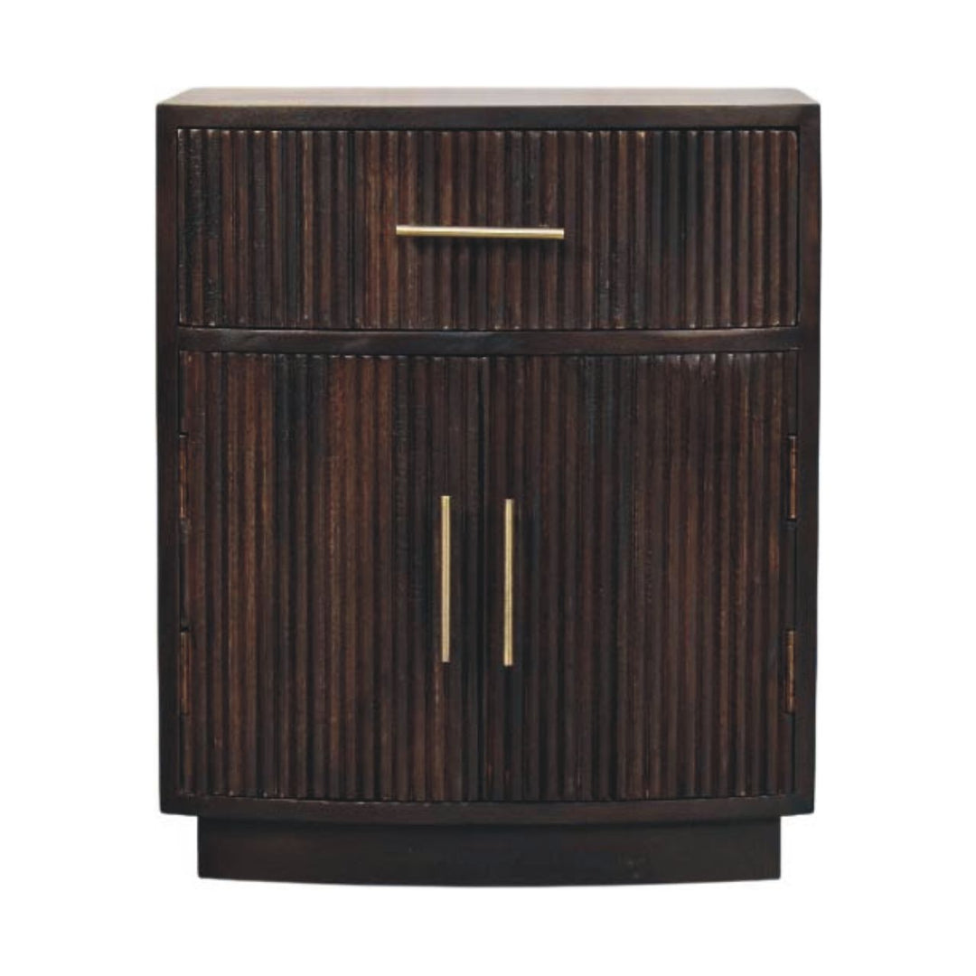 Brown Velvet Solid Mango Wood Milan Bedside with 1 Drawer, 2 Doors & Amber Oak Finish